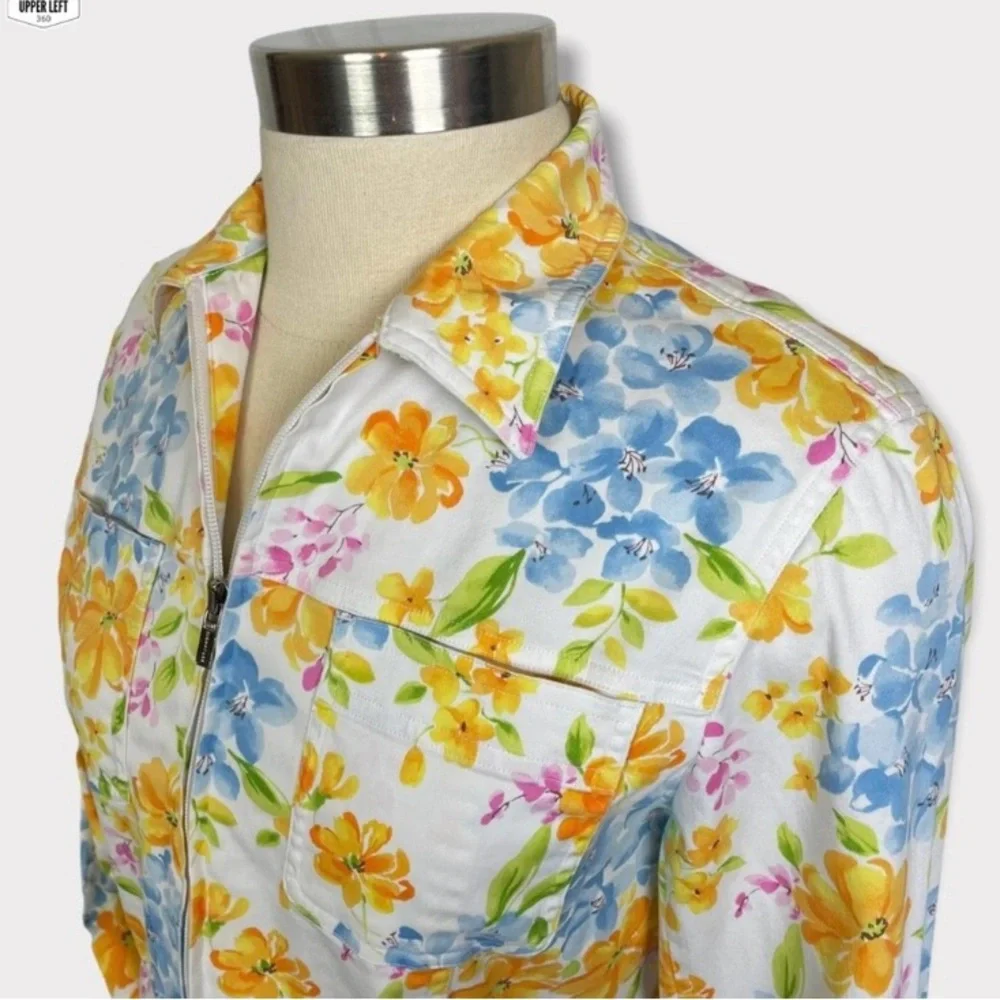 Stretch Denim Floral Jacket Full Zip Y2K Unique Jones New York Small - Picture 6 of 16